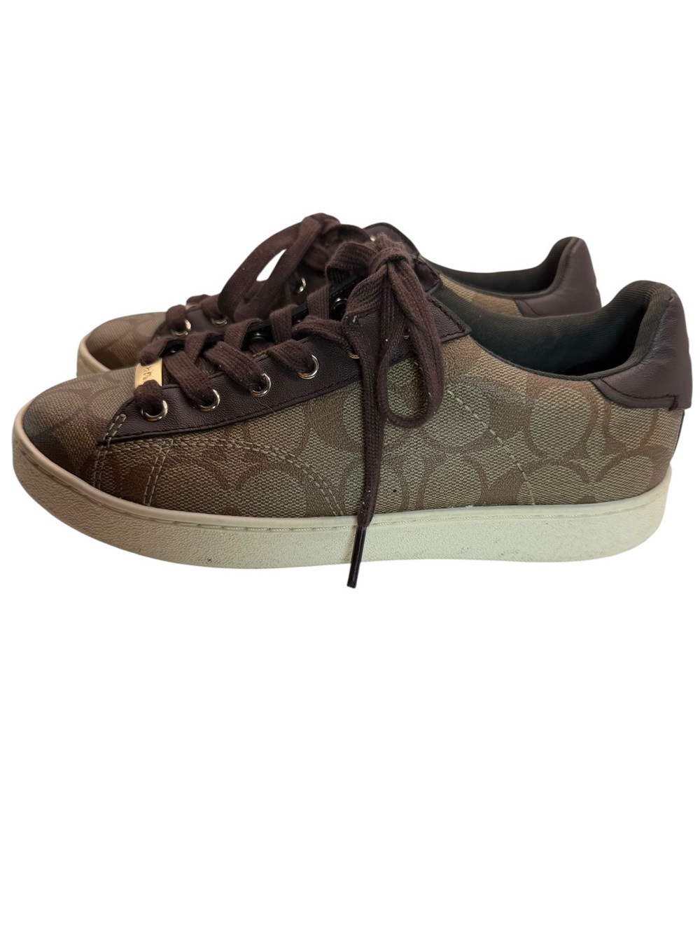 Coach C126 FG1888 Signature Canvas Sneakers Khaki Mahogany Women’s 5.5B